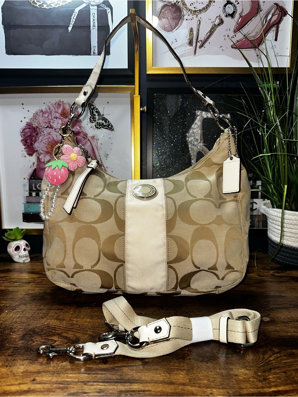 Coach Signature Stripe Jacquard Convertible Hobo bag